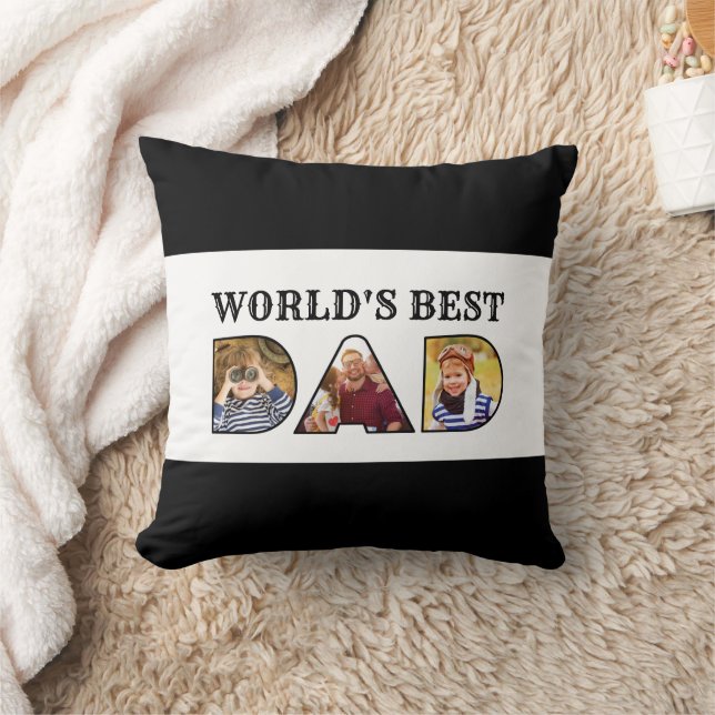 World's Best Dad Quote 3 Photo Collage Cushion (Blanket)