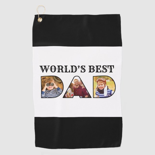 World's Best Dad Quote 3 Photo Collage Golf Towel (Front)