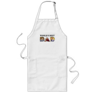 World's Best Dad Quote Modern 3 Photo Collage Long Apron