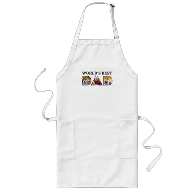 World's Best Dad Quote Modern 3 Photo Collage Long Apron (Front)