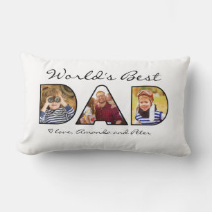 World's Best Dad Quote Modern 3 Photo Collage Lumbar Cushion