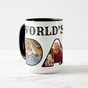 Worlds Best Dad Quote Modern 3 Photo Collage Mug