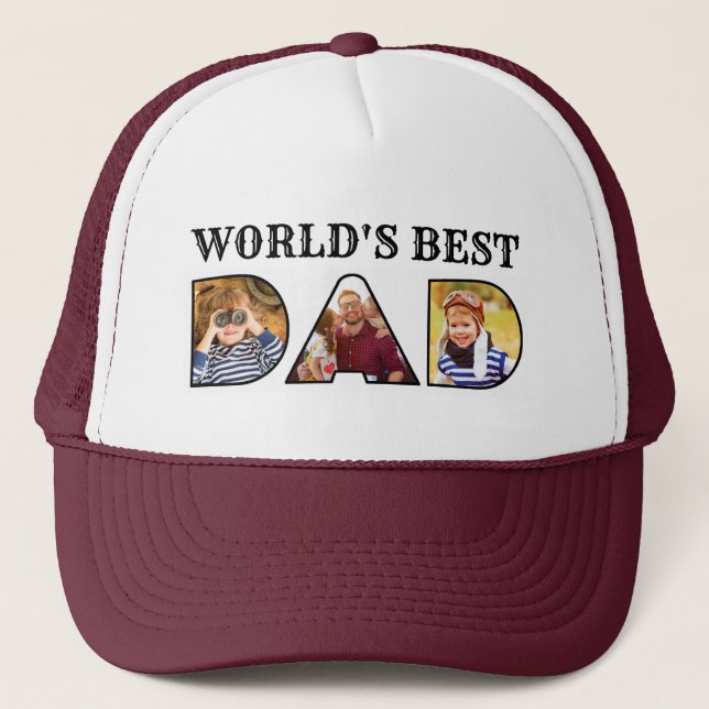 World's Best Dad Quote Modern 3 Photo Collage Trucker Hat (Front)