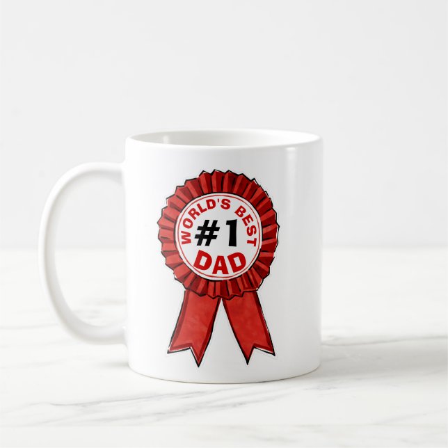 World's Best Dad Quote Red Ribbon Father's Day Coffee Mug (Left)