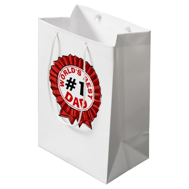 World's Best Dad Quote Red Ribbon Father's Day Medium Gift Bag (Front Angled)