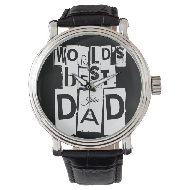 World's Best Dad Typography Add Name or Initials Watch (Front)