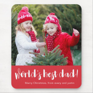 World's Best Dad Typography Photo Red Holiday Mouse Mat