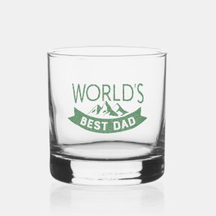 World's Best Dad Typography Vintage Mountains Whiskey Glass