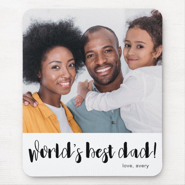 World's Best Dad Typography with Photo and Name Mouse Mat (Front)