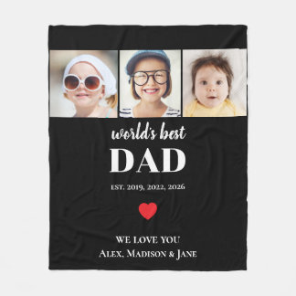 Worlds Best Dad We love you 3 Kids Photo Names Fleece Blanket
