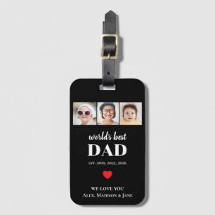 Worlds Best Dad We love you 3 Kids Photo Names Luggage Tag