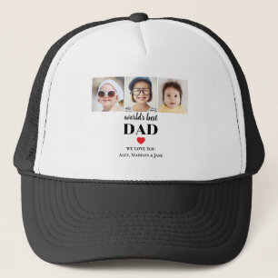 Worlds Best Dad We love you 3 Kids Photo Names Trucker Hat