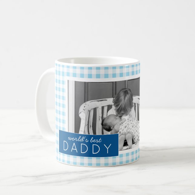 World's Best Daddy Gingham Personalised Photo Coffee Mug (Front Left)