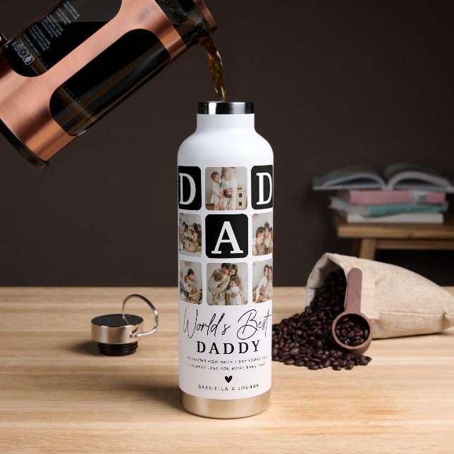 World's Best Daddy Modern Multi Photo Grid Water Bottle (Coffee)