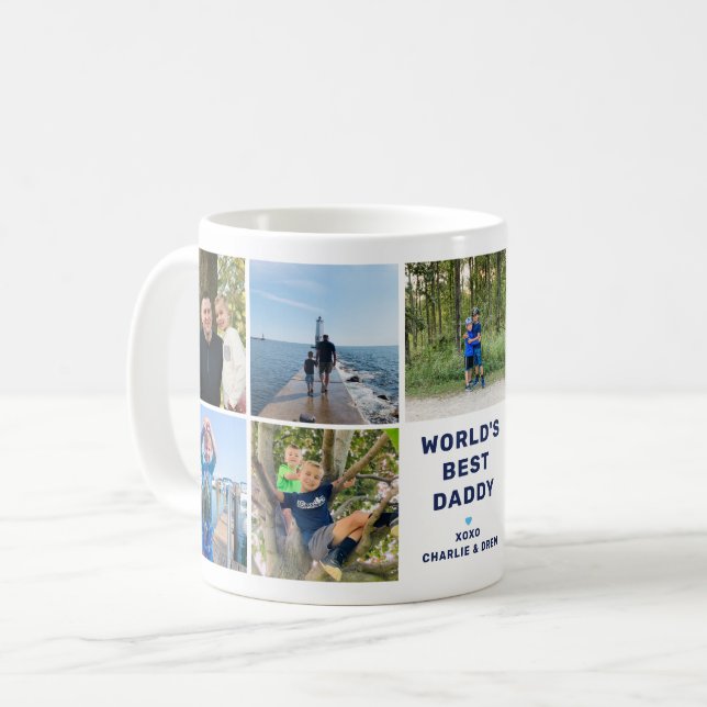 Worlds Best Daddy Modern Navy Photo Collage Coffee Mug (Front Left)