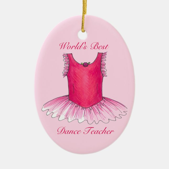 World's Best Dance Teacher Pink Ballerina Tutu Ceramic Tree Decoration (Front)