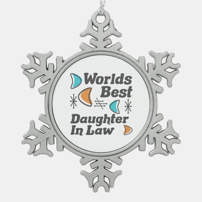 Worlds Best Daughter-In-Law Retro Snowflake Pewter Christmas Ornament (Front)