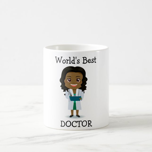 World's Best Doctor, Cute Black Female Coffee Mug (Center)
