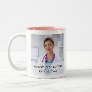 World's Best Doctor Photo Name Two-Tone Coffee Mug