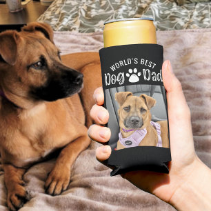 WORLDS BEST DOG DAD 2 Photos Pawprint Custom Colou Seltzer Can Cooler