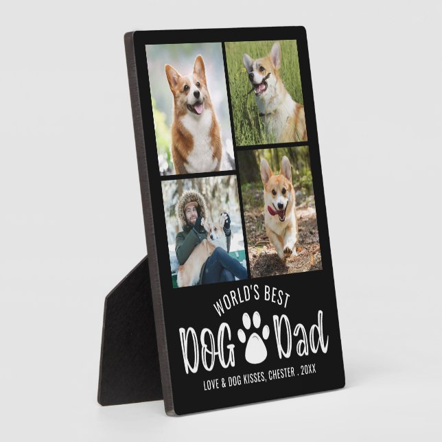 WORLDS BEST DOG DAD 4 Photo Collage Your Colour Plaque (Side)
