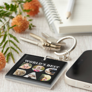 World's Best Dog Dad 6 Photo Collage Black Key Ring