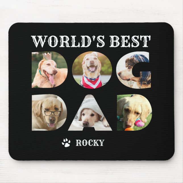 World's Best Dog Dad 6 Photo Collage Black Mouse Mat (Front)