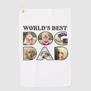 World's Best Dog Dad 6 Photo Collage Dog Lover Gol Golf Towel