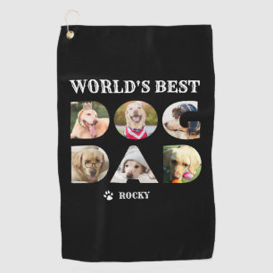 World's Best Dog Dad 6 Photo Collage Paw Black Golf Towel