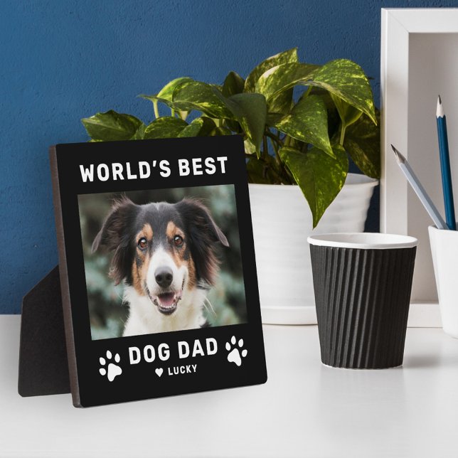 Worlds Best Dog Dad Black Square Custom Photo Plaque (Creator Uploaded)