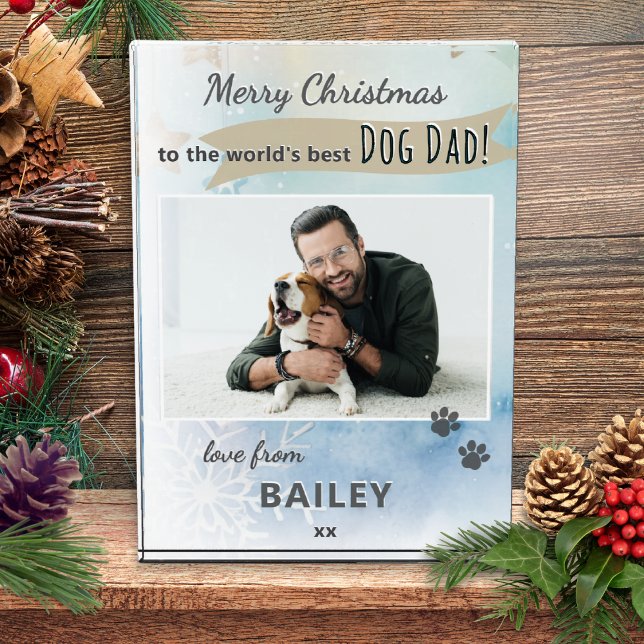 World's Best Dog Dad Christmas Photo Block (A festive photo block for the 'world's best dog dad', with custom photo and pet's name)
