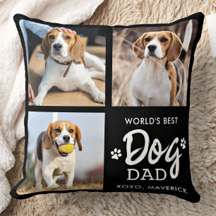 World's Best DOG DAD Custom 3 Photo Collage Cushion