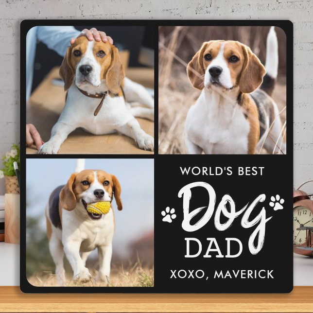 World's Best DOG DAD Custom 3 Photo Collage  Plaque (Creator Uploaded)