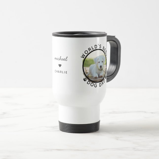 World's Best Dog Dad Custom Name Pet Photo Travel Mug (Front Right)