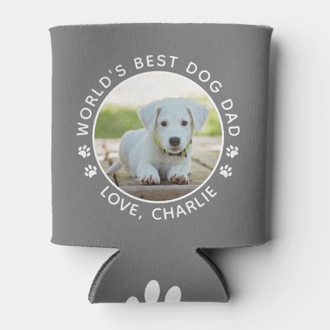 World's Best Dog Dad Cute Custom Pet Photo Can Cooler (Front)