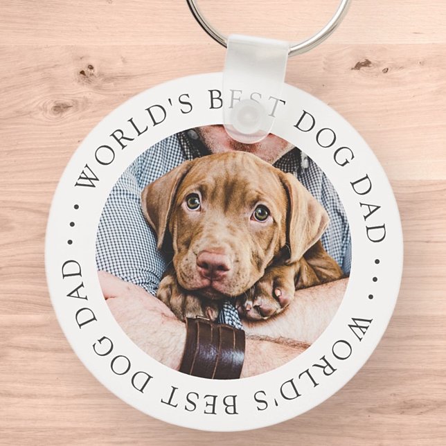 World's Best Dog Dad Elegant Simple Custom Photo Key Ring (Creator Uploaded)