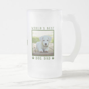 World's Best Dog Dad Green Paw Prints Name Photo Frosted Glass Beer Mug