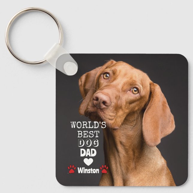 World's Best Dog Dad Heart Paw 2 Photo Key Ring (Front)