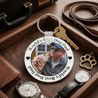 World's Best Dog Dad Modern Elegant Black white Key Ring