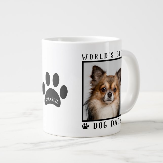 World's Best Dog Dad Name Paw Prints Pet Photo Large Coffee Mug (Front Right)