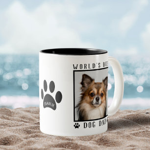 World's Best Dog Dad Paw Prints Name Pet Photo Two-Tone Coffee Mug