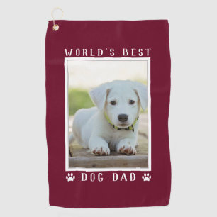 World's Best Dog Dad Paw Prints Pet Photo Burgundy Golf Towel
