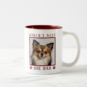 World's Best Dog Dad Paw Prints Pet Photo Burgundy Two-Tone Coffee Mug
