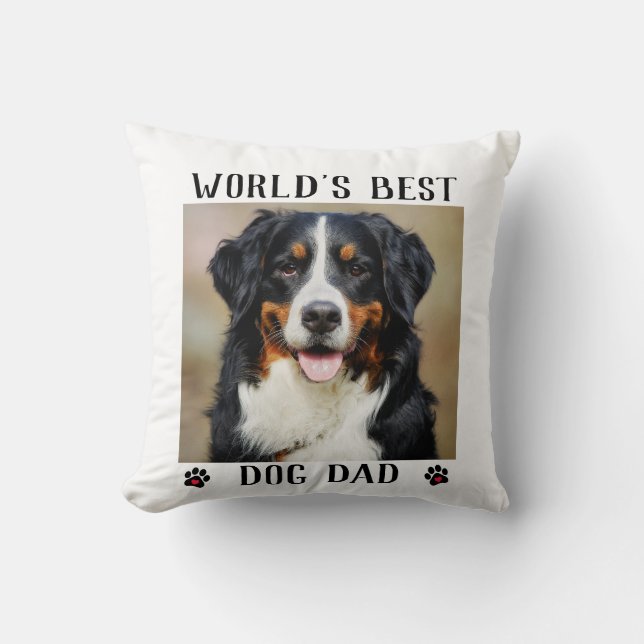 World's Best Dog Dad Paw Prints Pet Photo Cushion (Front)