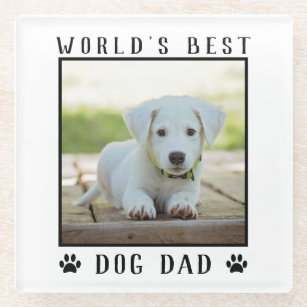 World's Best Dog Dad Paw Prints Pet Photo Frame Glass Coaster