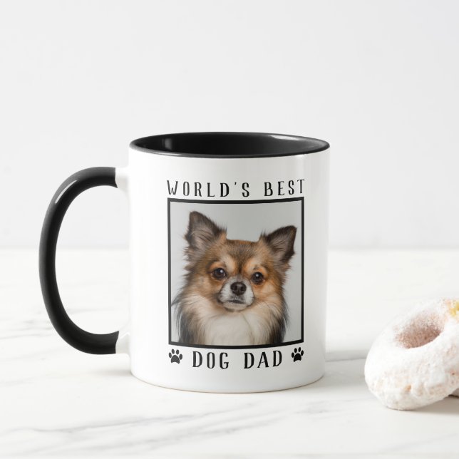 World's Best Dog Dad Paw Prints Pet Photo Frame Mug (With Donut)