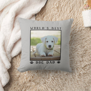 World's Best Dog Dad Paw Prints Pet Photo Grey Cushion