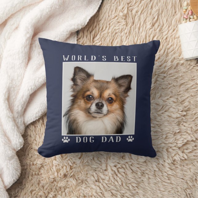 World's Best Dog Dad Paw Prints Pet Photo on Navy Cushion (Blanket)