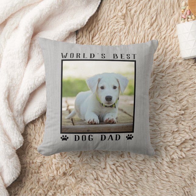 World's Best Dog Dad Paw Prints Pet Photo Rustic Cushion (Blanket)