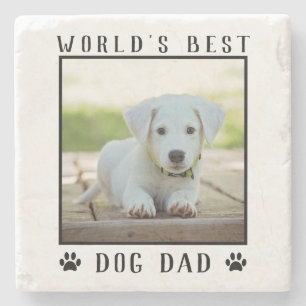 World's Best Dog Dad Paw Prints Pet Photo Stone Coaster
